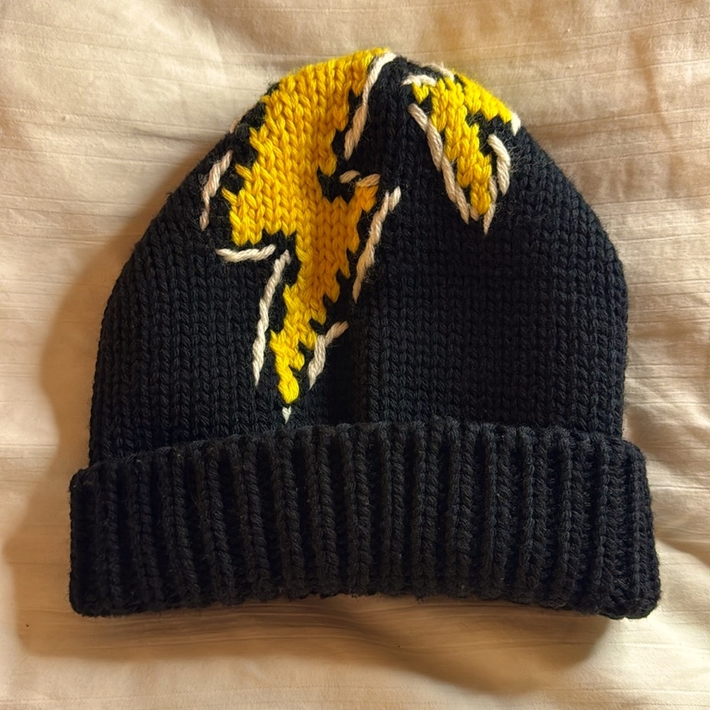 Authentic Prada Intarsia Ribbed Knit Yellow Lightning Bolt Beanie